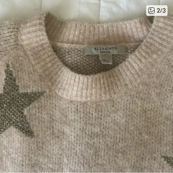 All Saints Jacqard Beigy Pink & Gold Star Sweater - Picture 2 of 3